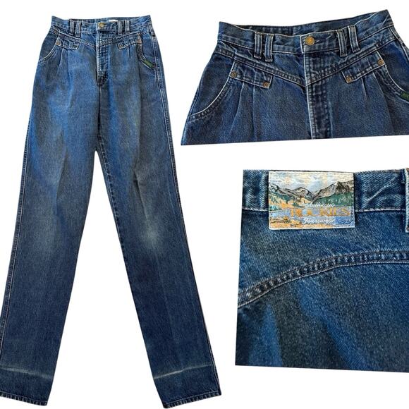 Rockies Vintage Western High Waist Bareback Pleated Denim Jeans 27 x36.5 TALL - Picture 1 of 13